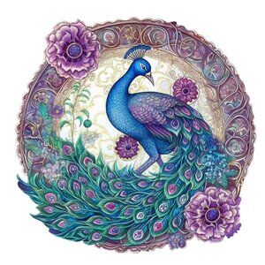 Enchanted Feather Peacock wooden jigsaw puzzle
